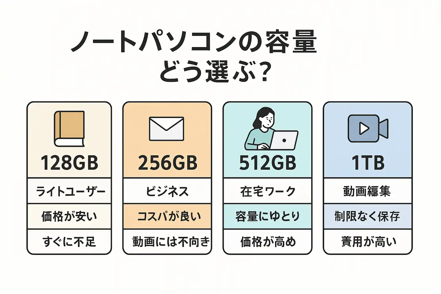 ノートパソコンの容量どう選ぶ？